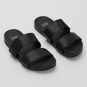 Eileen Fisher Women's Folk Leather Slide Slip-On Sandal Black Shoes 6